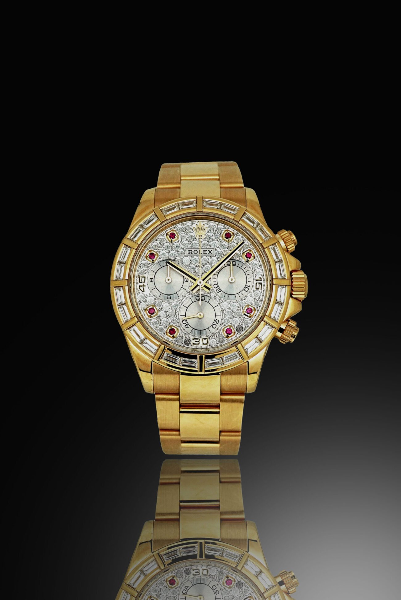 DAYTONA Pave Diamonds Dial Baguette Diamonds Bezel 18KYG