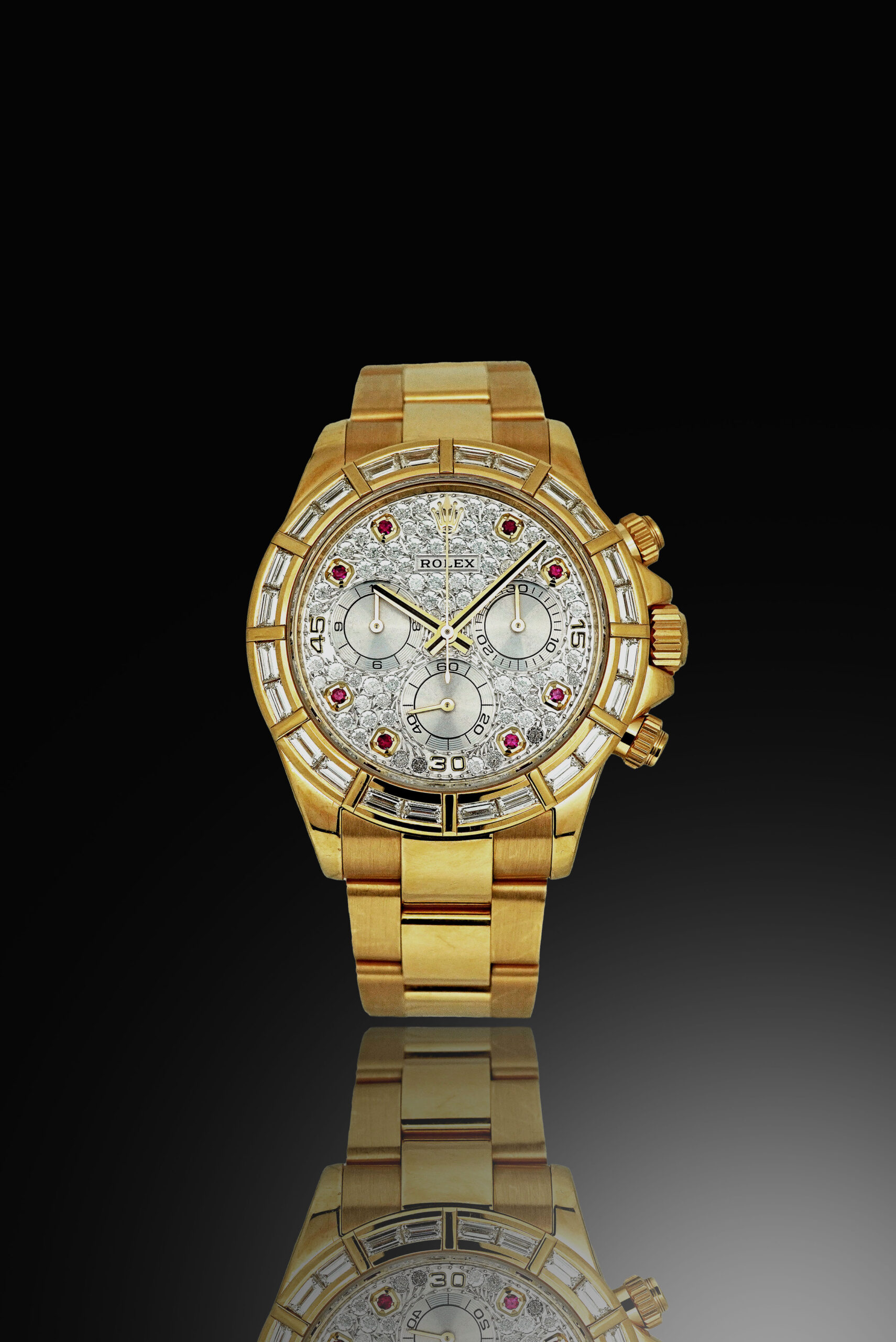 DAYTONA Pave Diamonds Dial Baguette Diamonds Bezel 18KYG