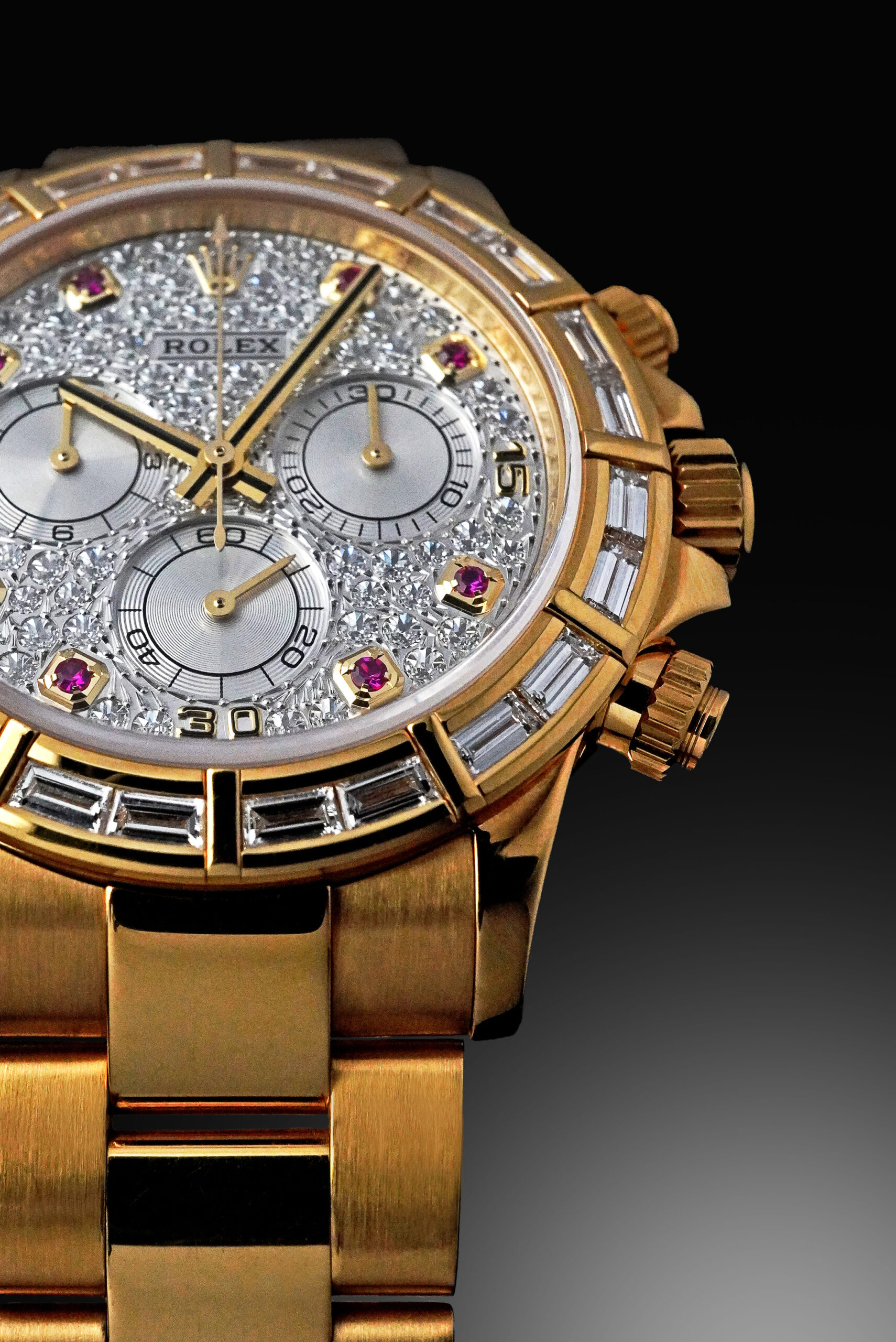 DAYTONA Pave Diamonds Dial Baguette Diamonds Bezel 18KYG - Image 3