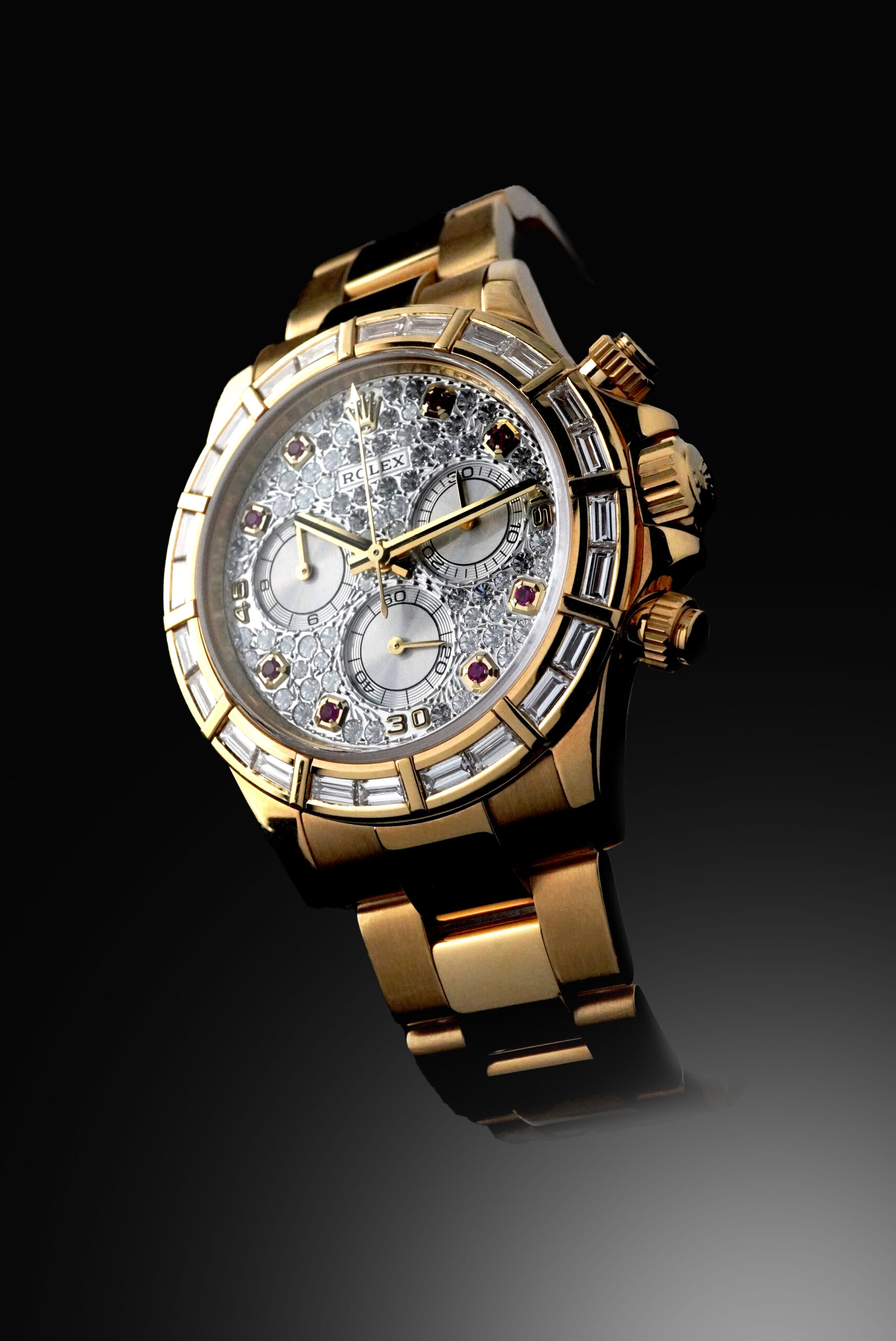 DAYTONA Pave Diamonds Dial Baguette Diamonds Bezel 18KYG - Image 2